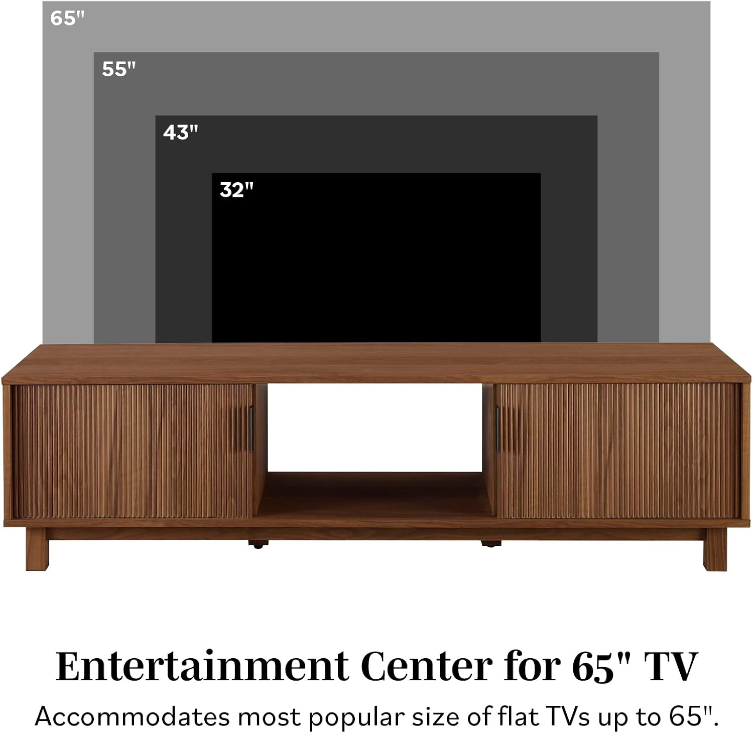 Walton Modern Fluted-Door Low TV Stand for Tvs up to 65 Inches, 58 Peach Maple