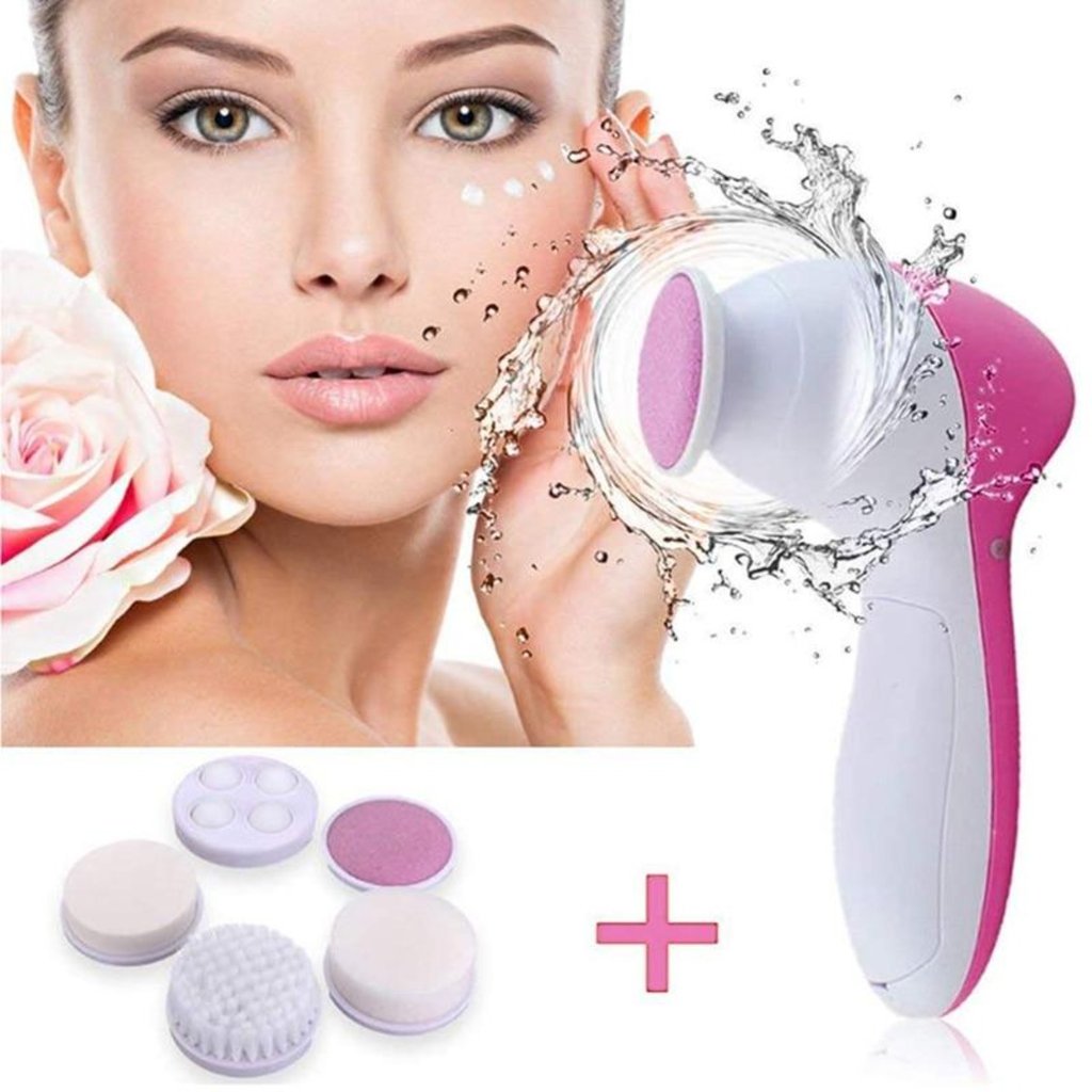 health & beauty essentials Image of a woman using a facial cleansing device, promoting health & beauty essentials for skincare.