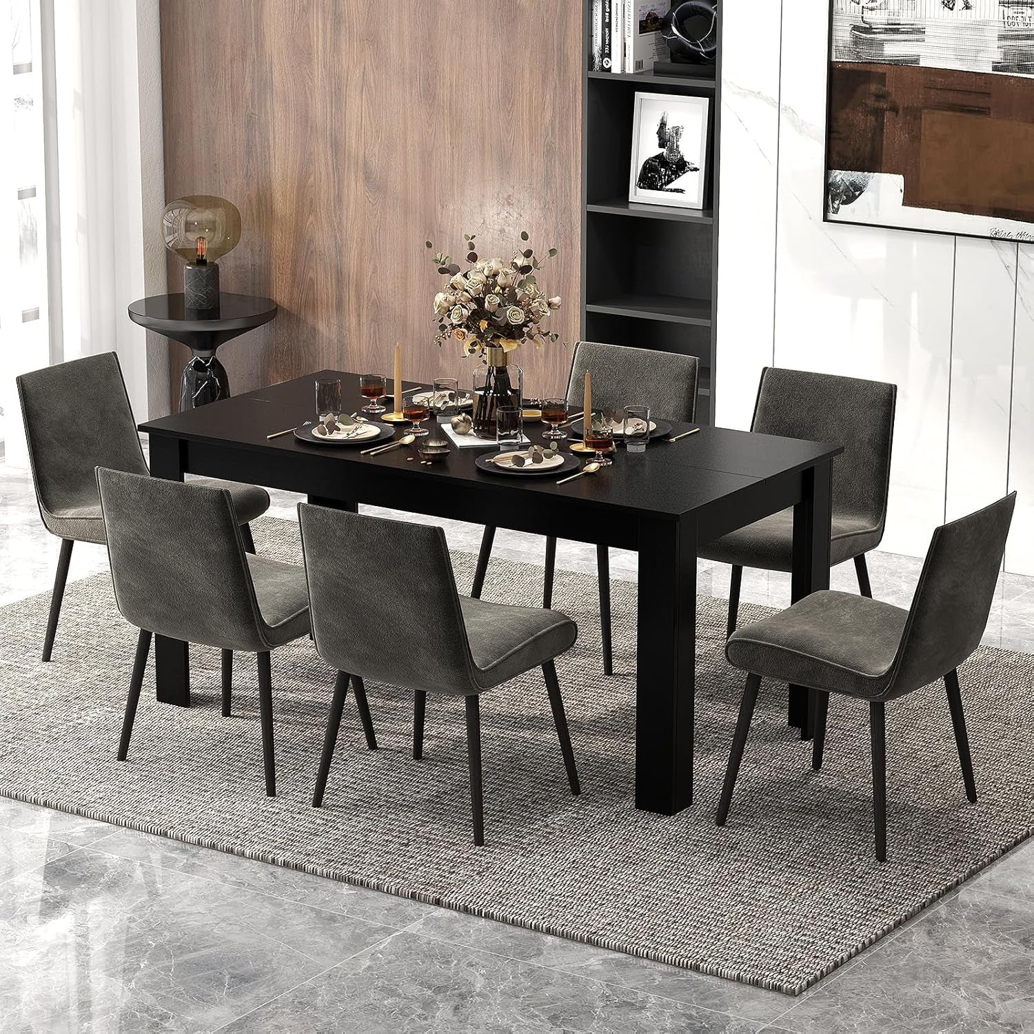 Wood Dining Table for 4-6 People, 63" Wood Rectangle Dinner Table, Peach Maple