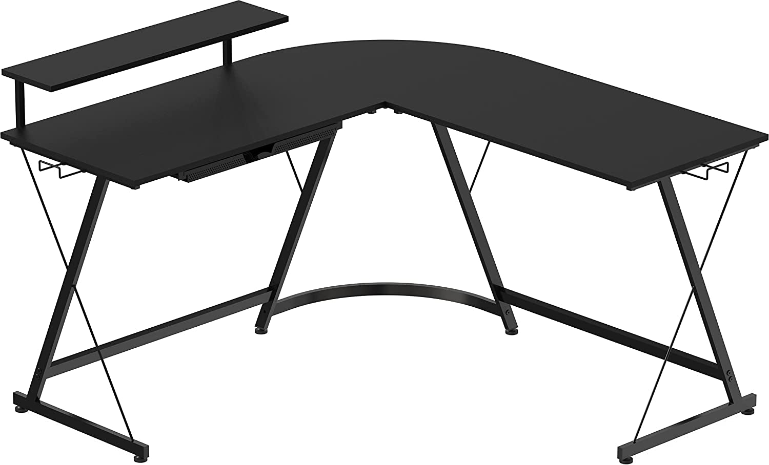 Vista L-Shape Desk with Monitor Stand, Black Peach Maple