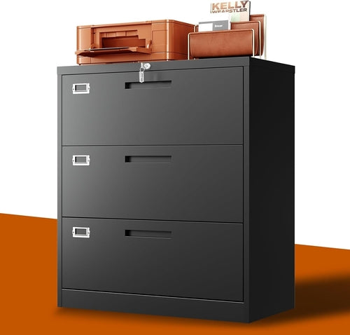 Lateral File Cabinet with Lock,Metal Filing Cabinet with 3 Peach Maple