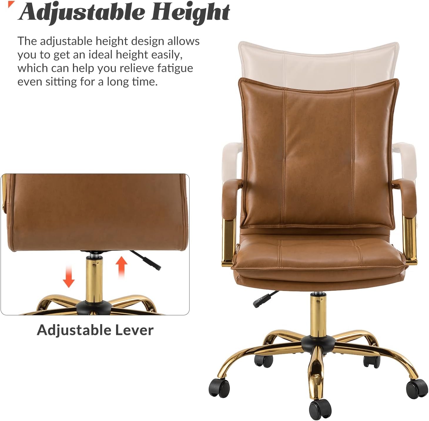 Faux Leather Home Office Desk Chair, Adjustable Swivel Computer Chair Peach Maple