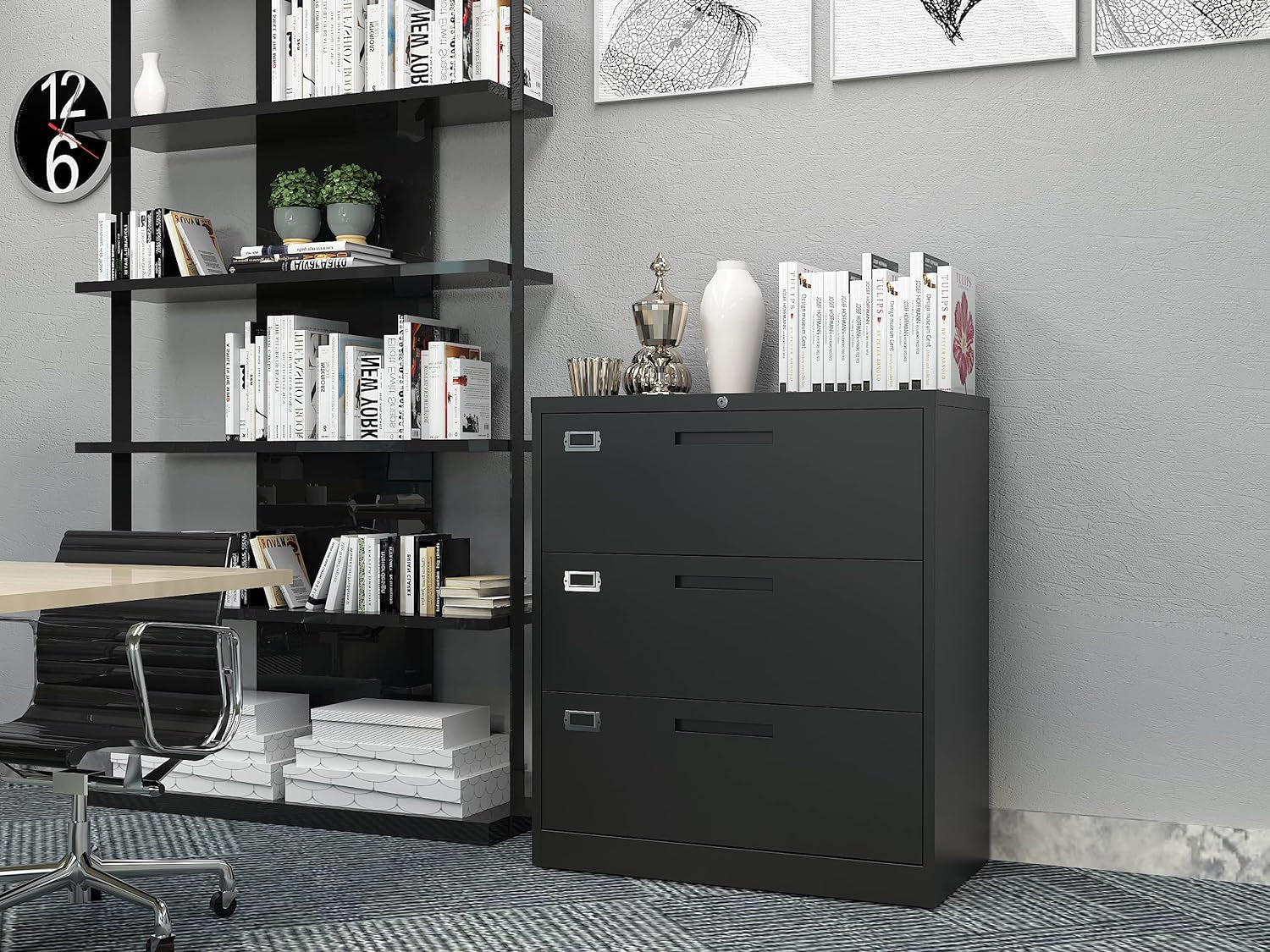 Lateral File Cabinet with Lock,Metal Filing Cabinet with 3 Peach Maple