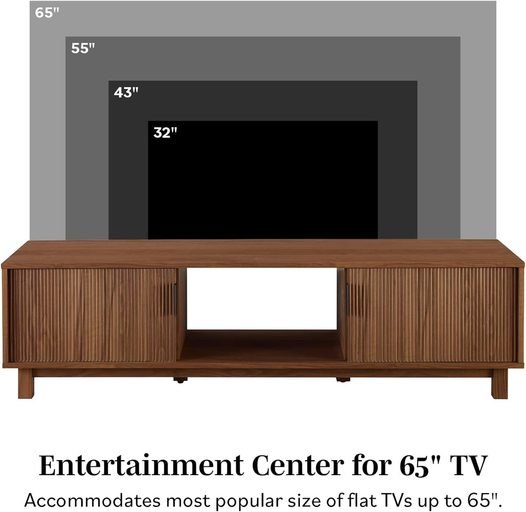 Walton Modern Fluted-Door Low TV Stand for Tvs up to 65 Inches, 58 Peach Maple