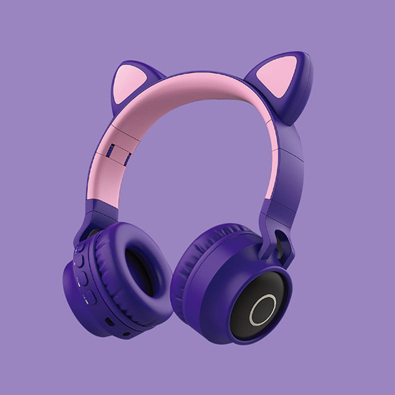LED Light Cat Ear Headphones Wireless Bluetooth 5.0 Headset Maroon Asteria