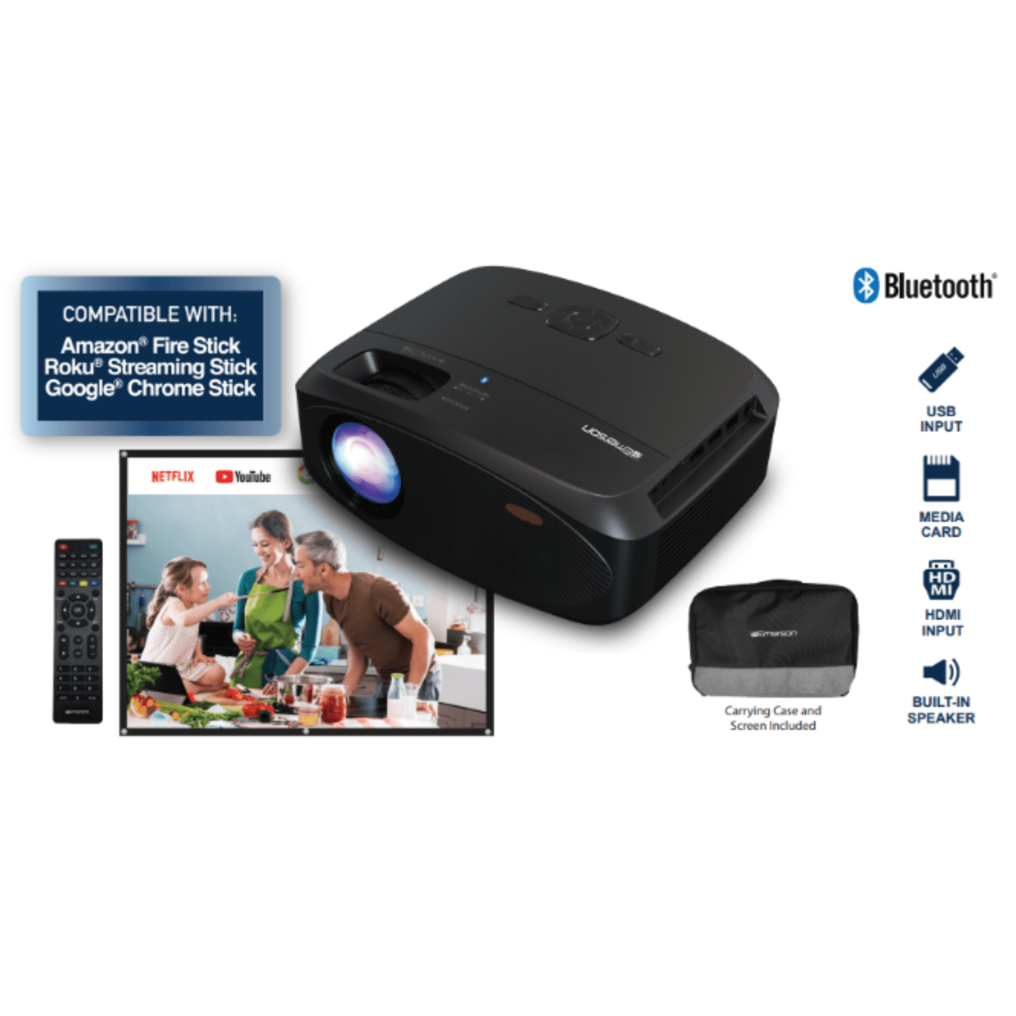 Emerson 210" Home Theater LCD Projector Combo with Screen and Carry Sky Iapetus