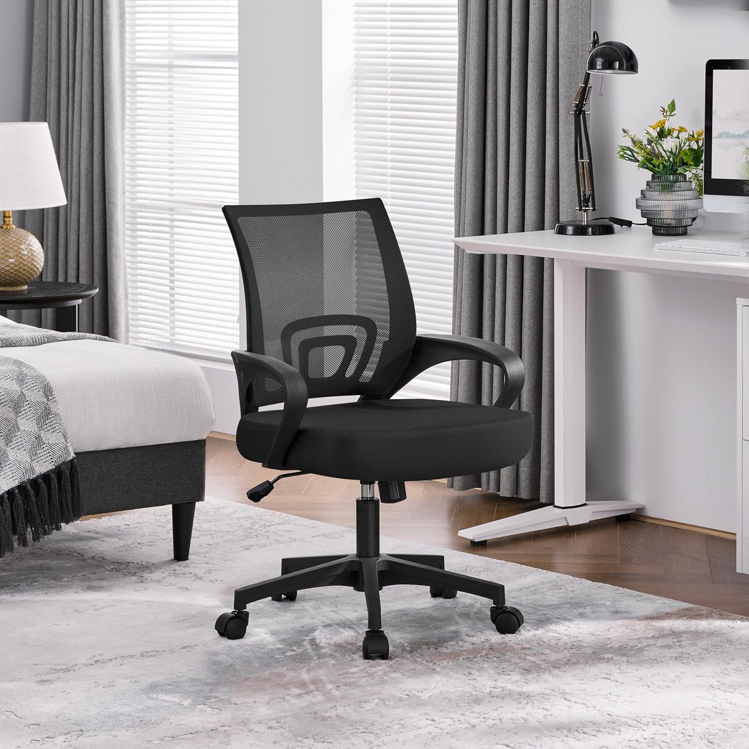 Office Chair Ergonomic Computer Chair Mid Back Adjustable Desk Chair Peach Maple