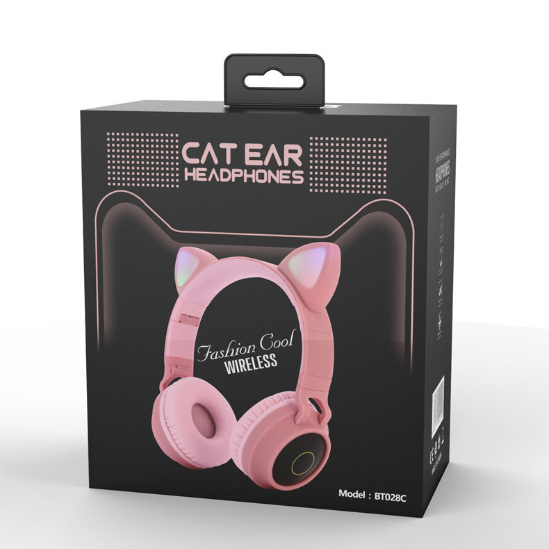 LED Light Cat Ear Headphones Wireless Bluetooth 5.0 Headset Maroon Asteria