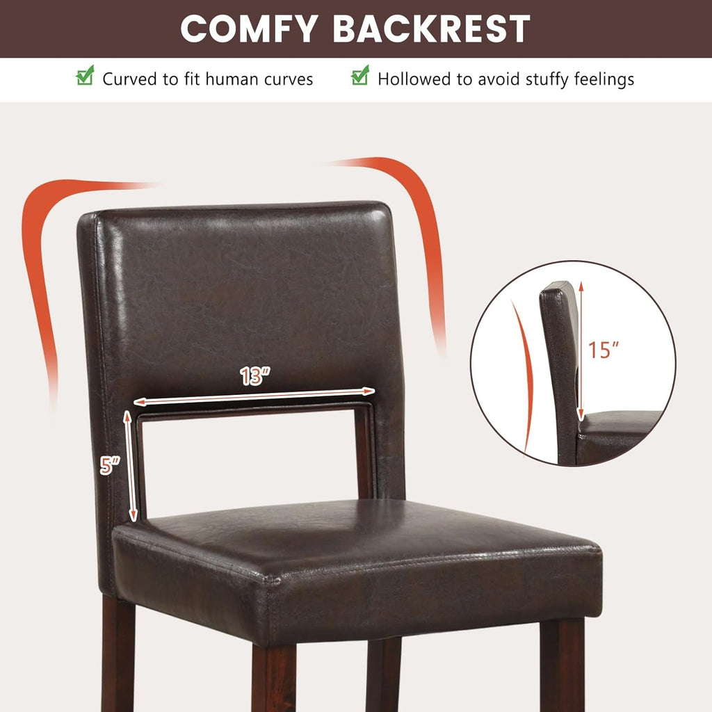 24.5" Counter Height Bar Stools Set of 2, PVC Leather Barstools with Peach Maple