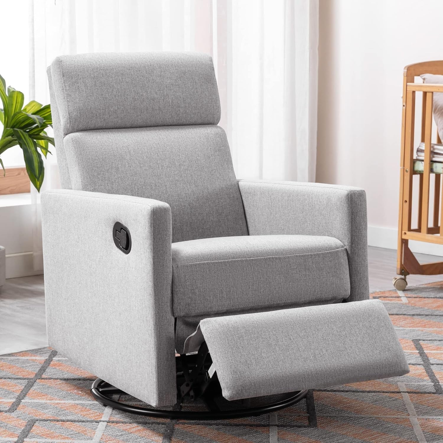 Modern Upholstered Manual Swivel Recliner Chair W/Headsupport Peach Maple