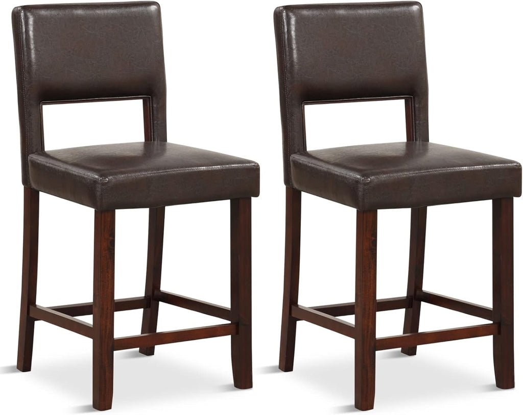 24.5" Counter Height Bar Stools Set of 2, PVC Leather Barstools with Peach Maple