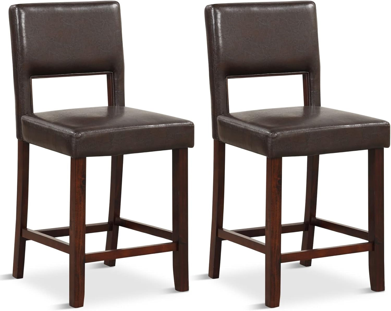 24.5" Counter Height Bar Stools Set of 2, PVC Leather Barstools with Peach Maple