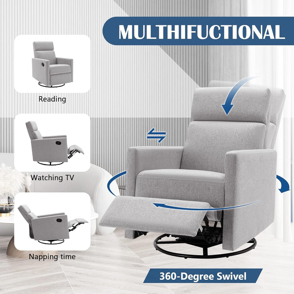 Modern Upholstered Manual Swivel Recliner Chair W/Headsupport Peach Maple