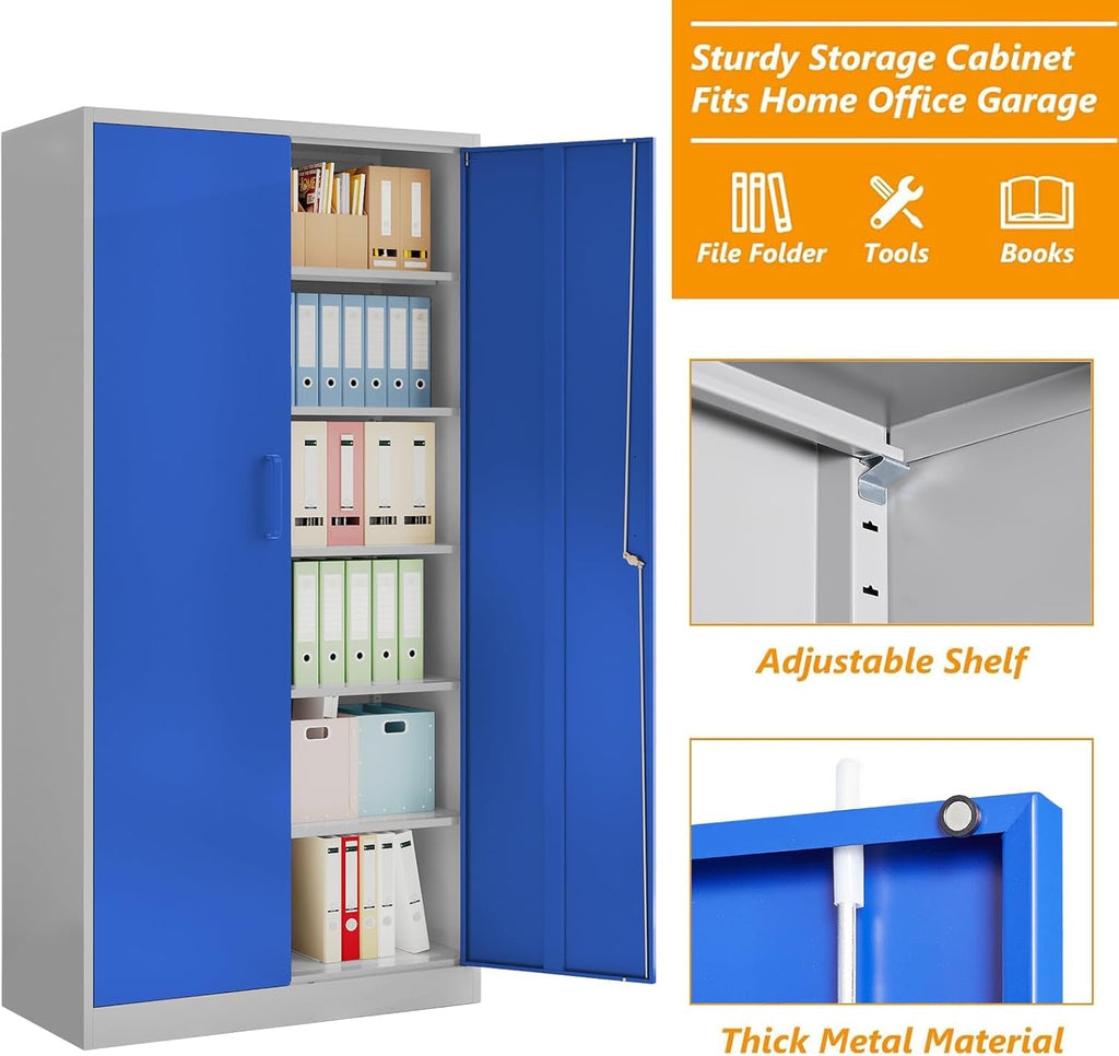 Metal Garage Storage Cabinet with Lock, 71" Steel Lockable File Peach Maple