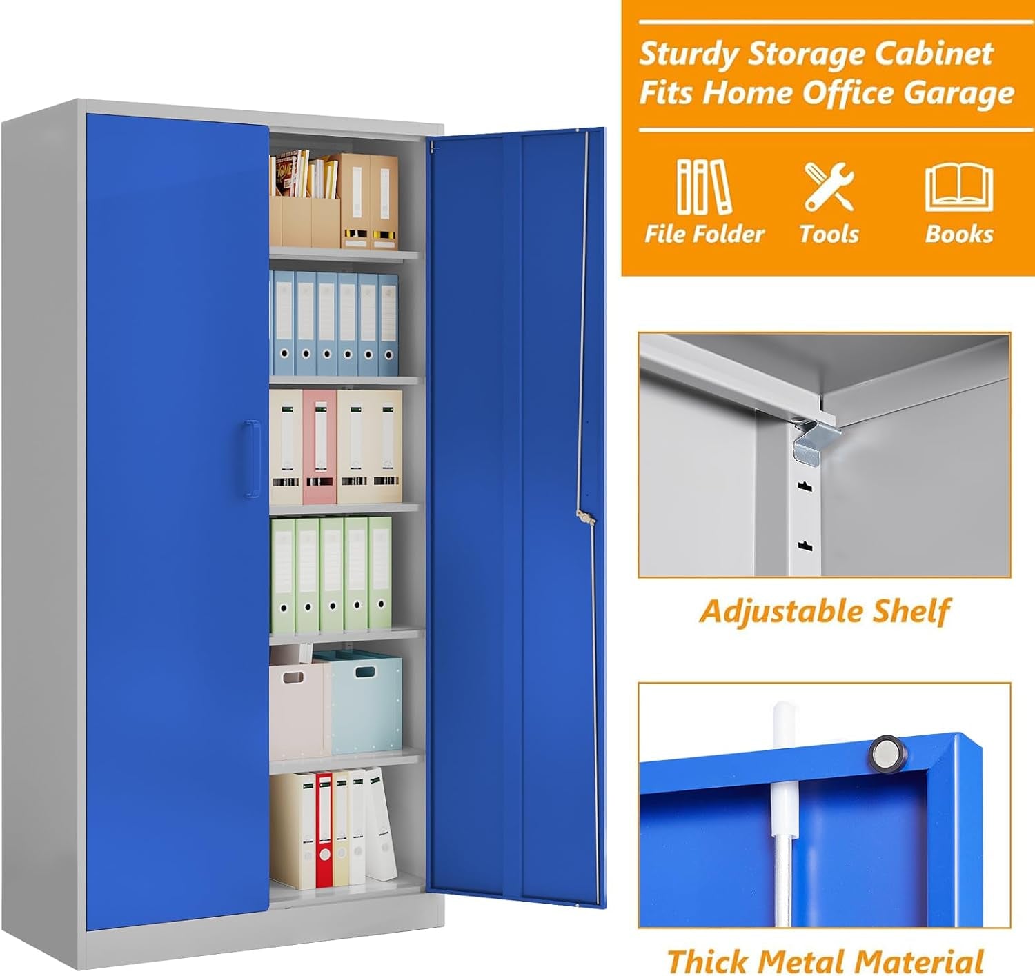 Metal Garage Storage Cabinet with Lock, 71" Steel Lockable File Peach Maple