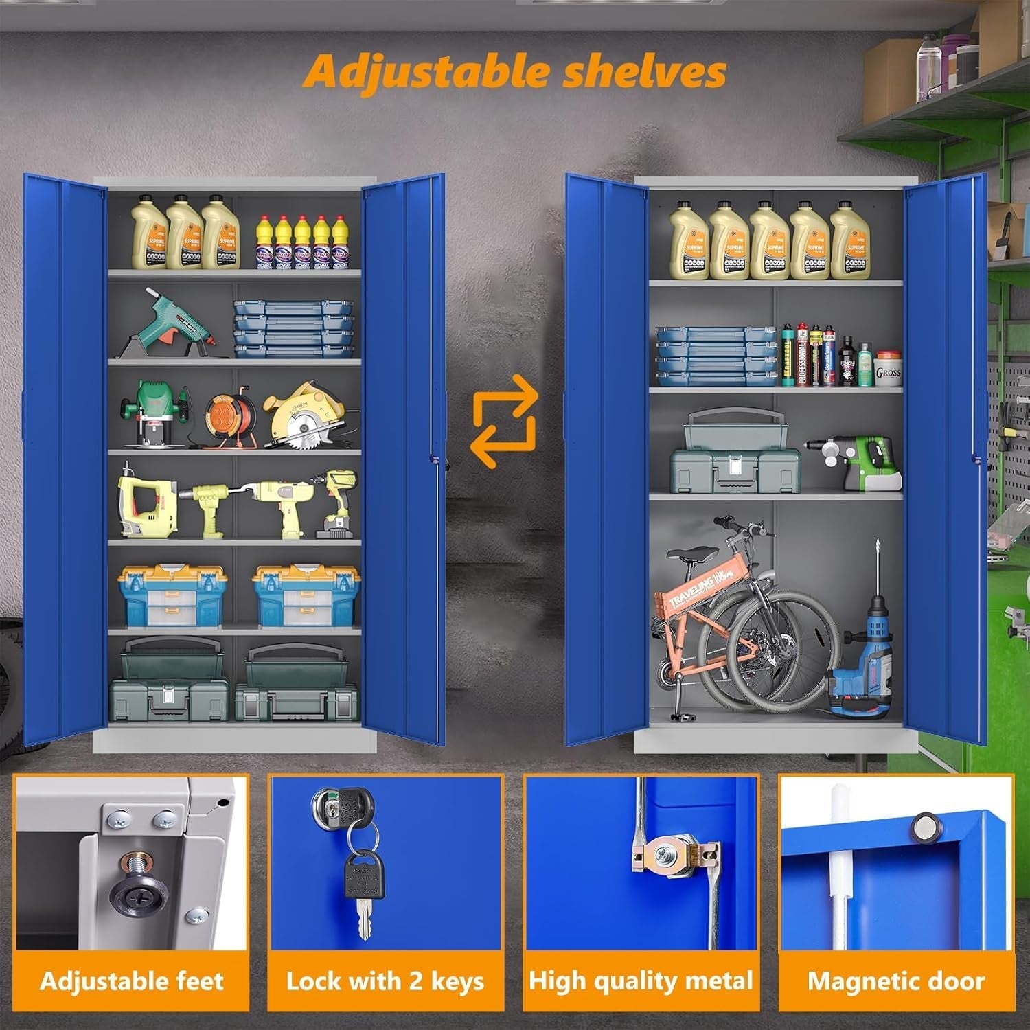 Metal Garage Storage Cabinet with Lock, 71" Steel Lockable File Peach Maple