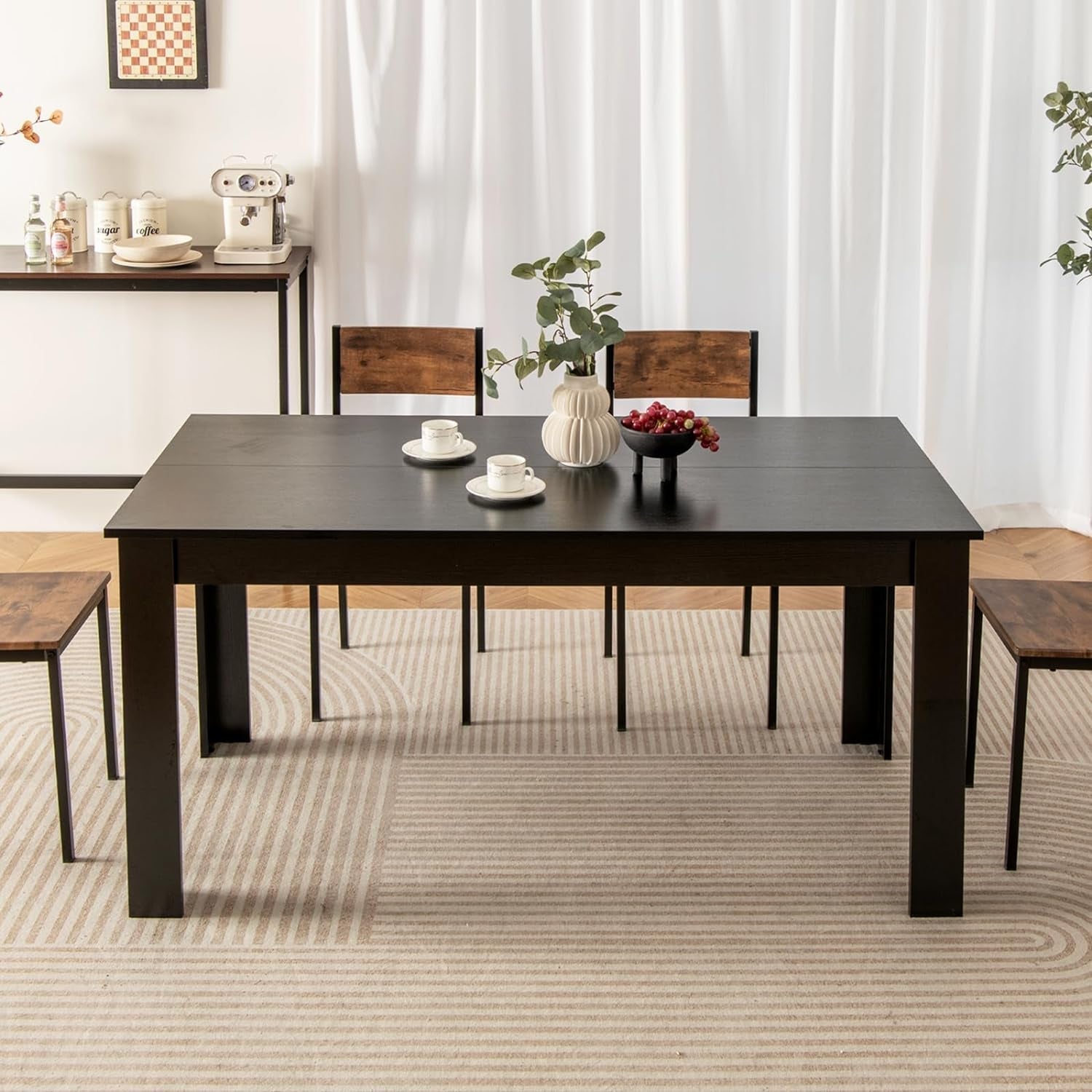 Wood Dining Table for 4-6 People, 63" Wood Rectangle Dinner Table, Peach Maple