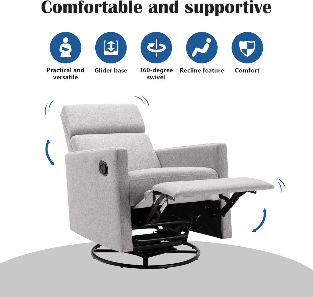 Modern Upholstered Manual Swivel Recliner Chair W/Headsupport Peach Maple