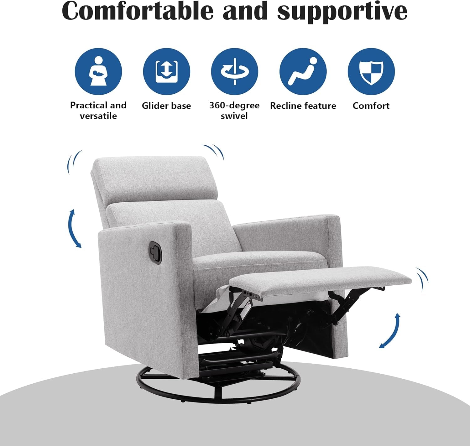 Modern Upholstered Manual Swivel Recliner Chair W/Headsupport Peach Maple