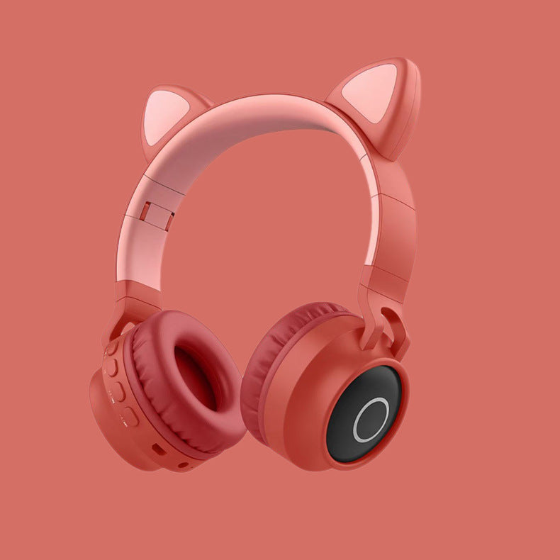 LED Light Cat Ear Headphones Wireless Bluetooth 5.0 Headset Maroon Asteria