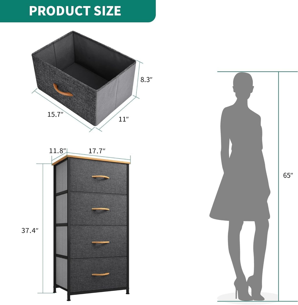Dresser with 4 Drawers - Fabric Storage Tower, Organizer Unit for Peach Maple