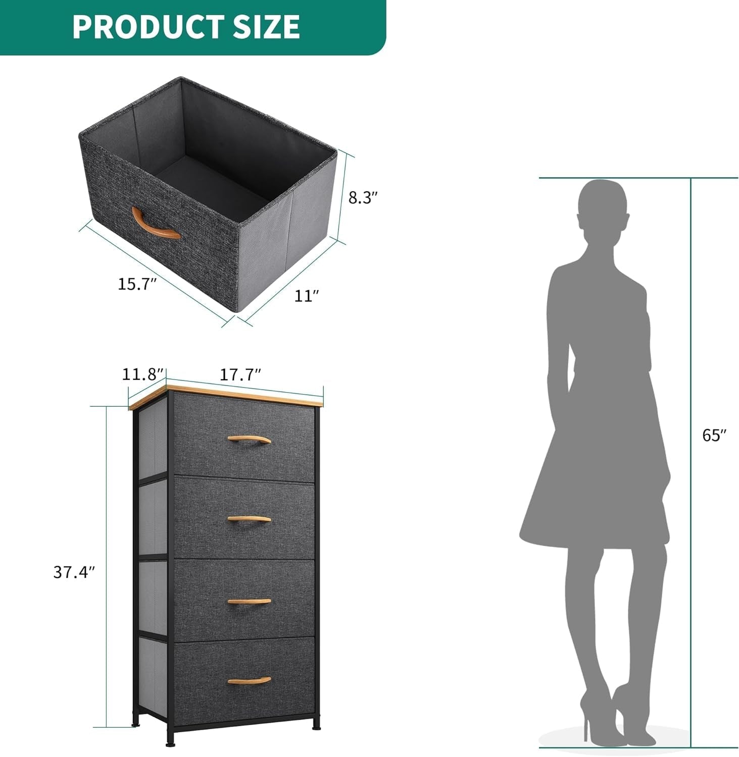 Dresser with 4 Drawers - Fabric Storage Tower, Organizer Unit for Peach Maple
