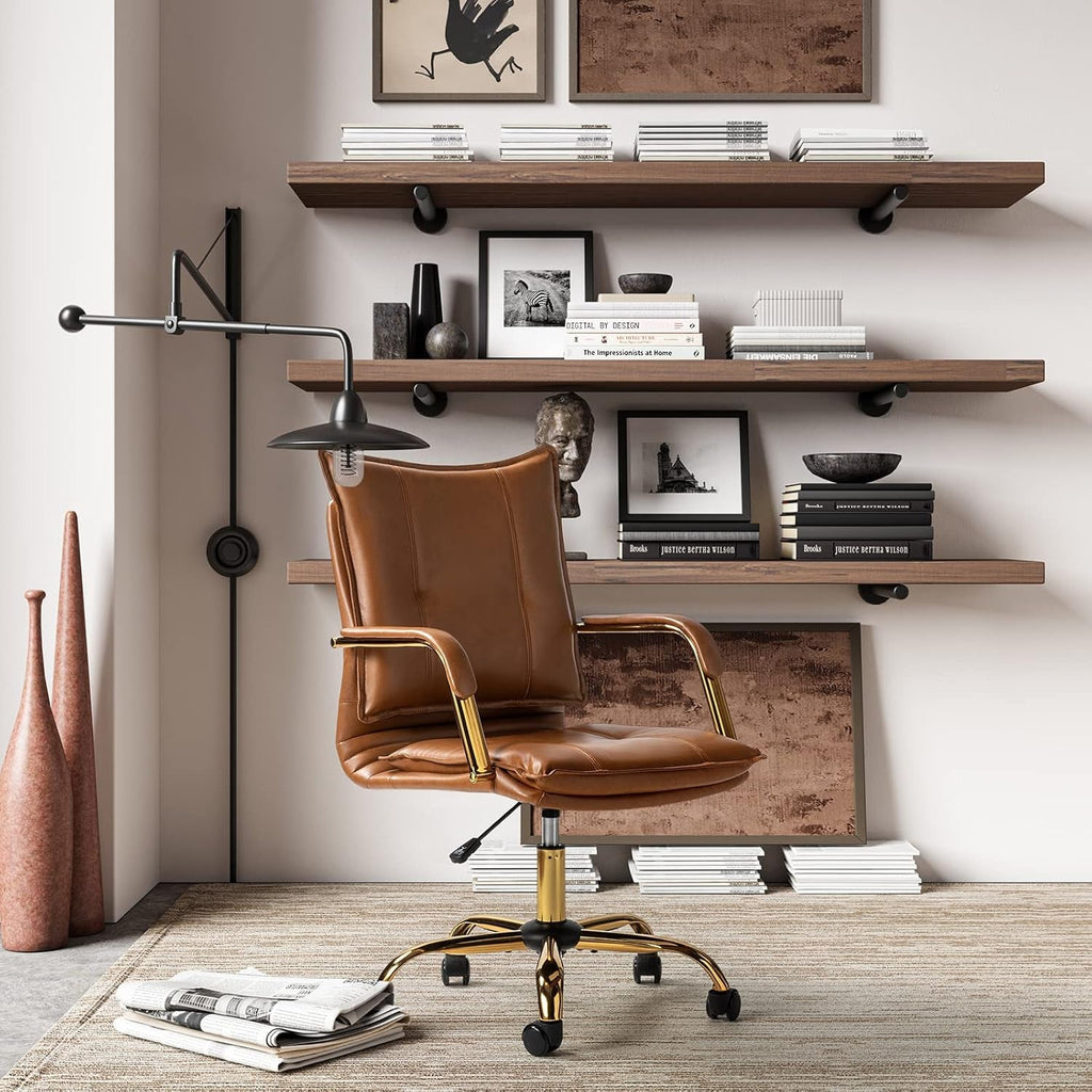 Faux Leather Home Office Desk Chair, Adjustable Swivel Computer Chair Peach Maple