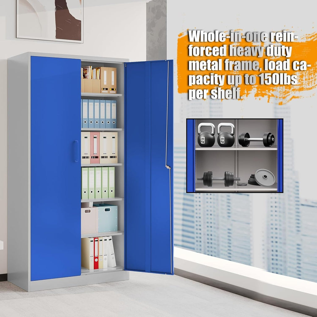 Metal Garage Storage Cabinet with Lock, 71" Steel Lockable File Peach Maple