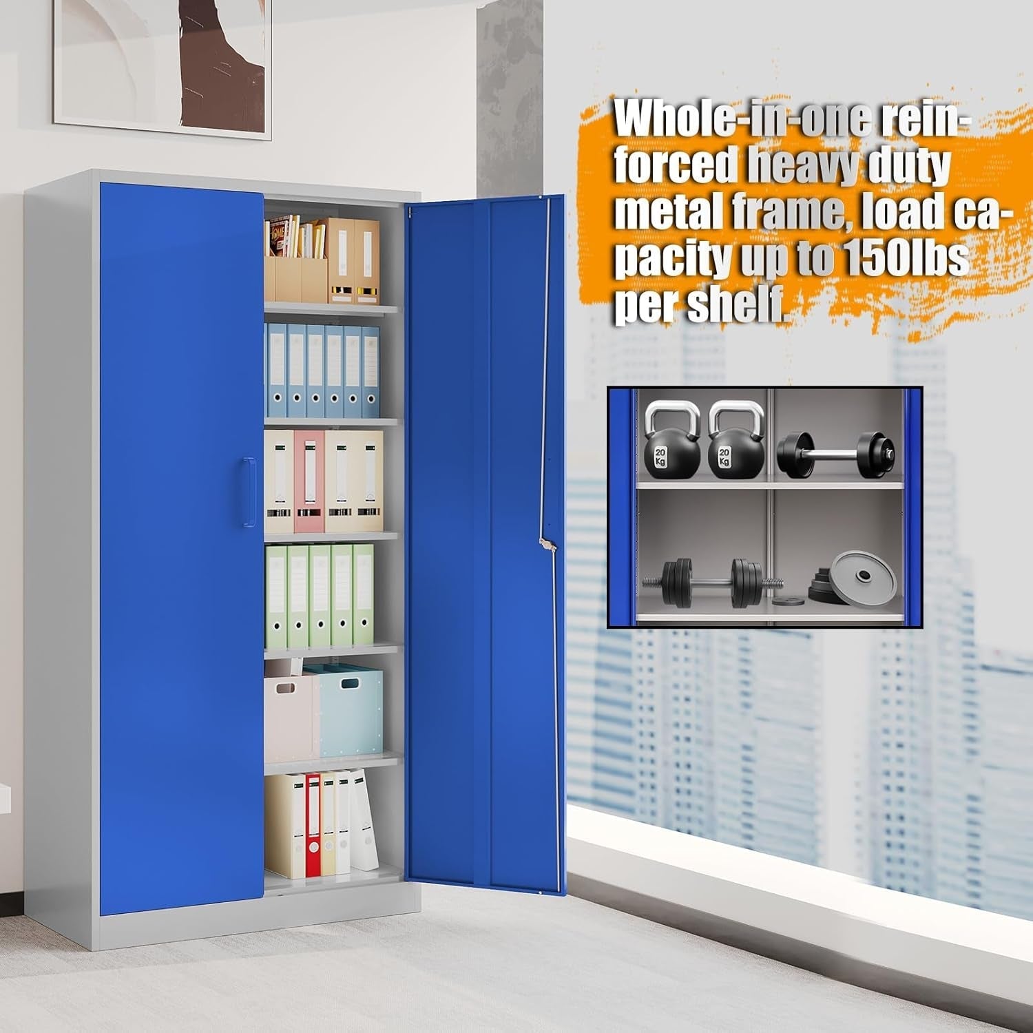 Metal Garage Storage Cabinet with Lock, 71" Steel Lockable File Peach Maple