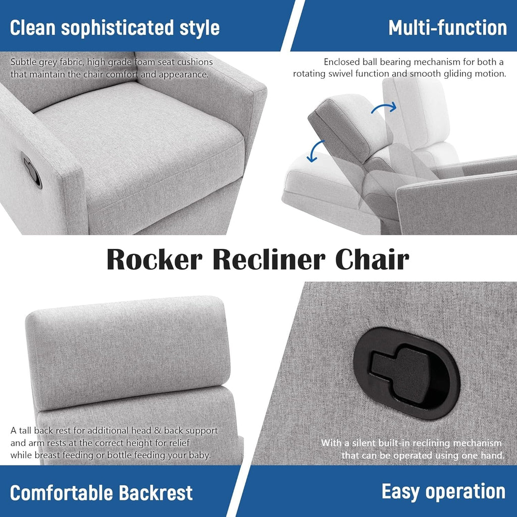 Modern Upholstered Manual Swivel Recliner Chair W/Headsupport Peach Maple