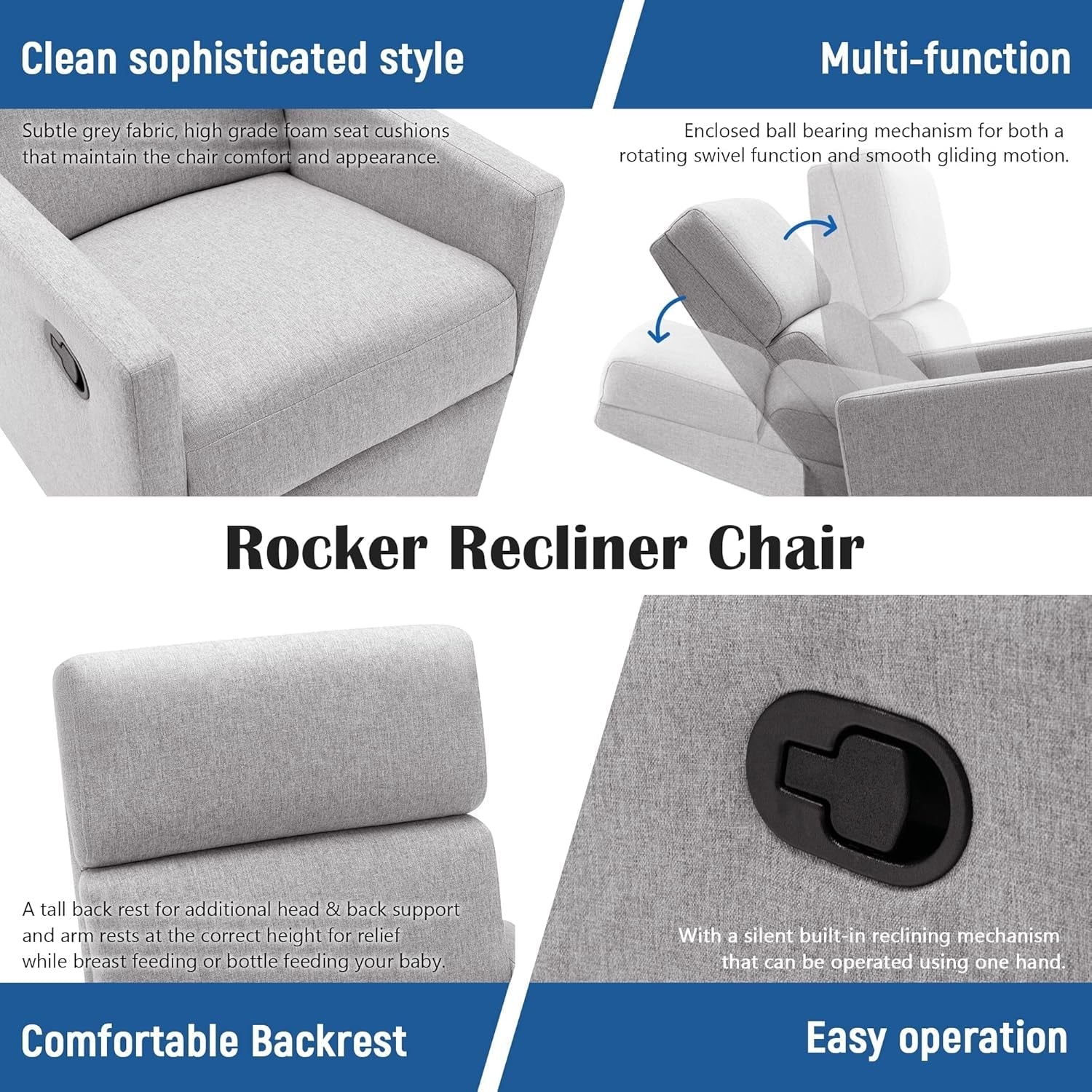 Modern Upholstered Manual Swivel Recliner Chair W/Headsupport Peach Maple