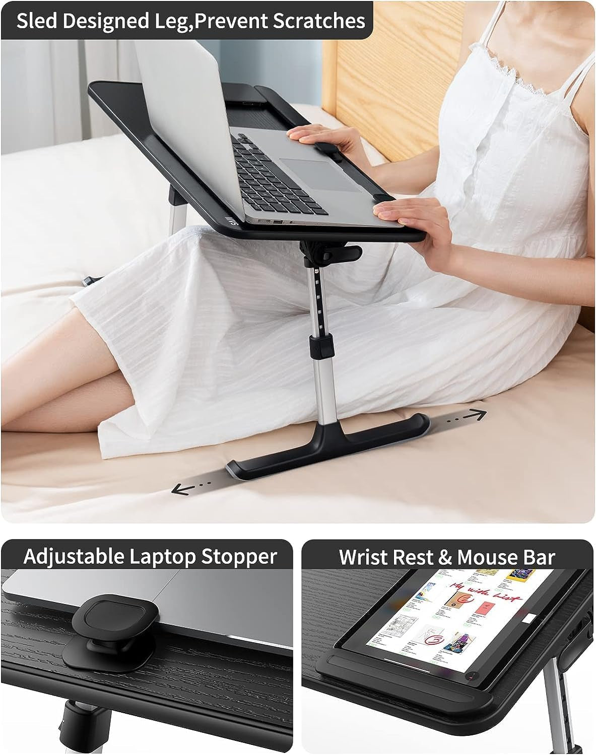 Laptop Desk for Bed,  Height & Angle Adjustable Laptop Stand for Bed, Peach Maple