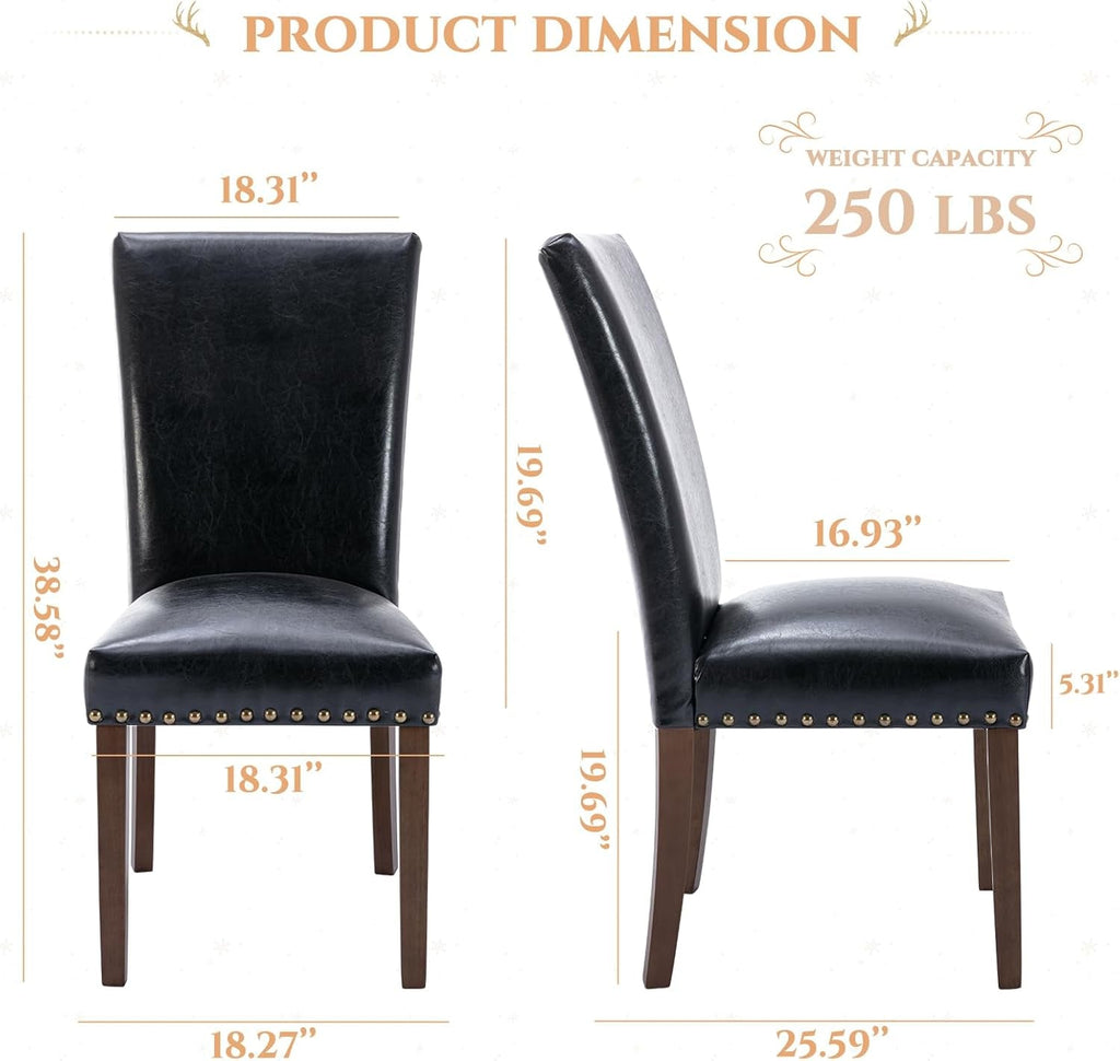 Parsons Dining Chairs Set of 4, Upholstered Nailhead PU Leather Dining Peach Maple