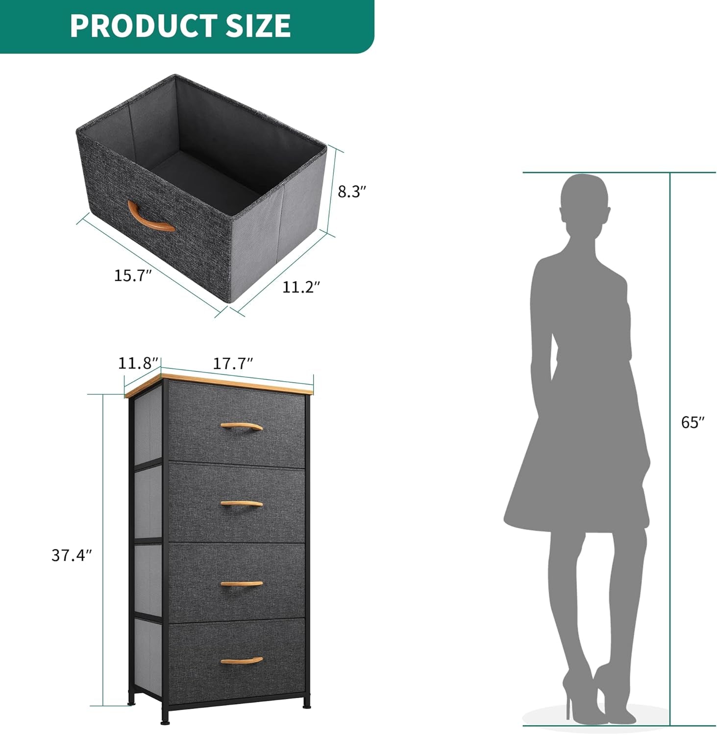 Dresser with 4 Drawers - Fabric Storage Tower, Organizer Unit for Peach Maple