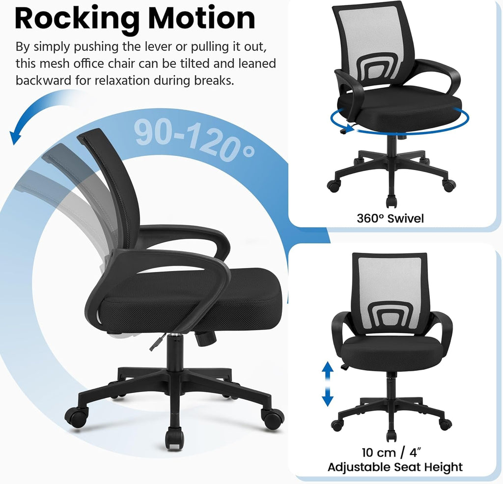 Office Chair Ergonomic Computer Chair Mid Back Adjustable Desk Chair Peach Maple