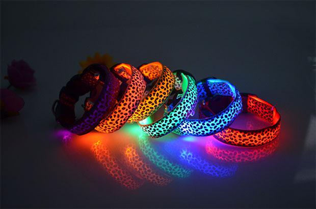 Fashion Leopard Adjustable Led Dog Collar Tan Cress