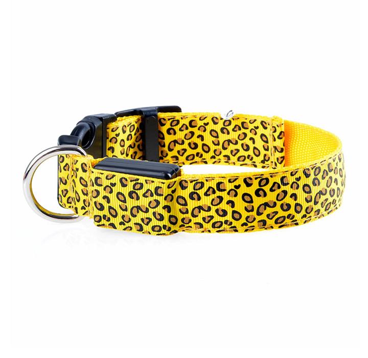 Fashion Leopard Adjustable Led Dog Collar Tan Cress