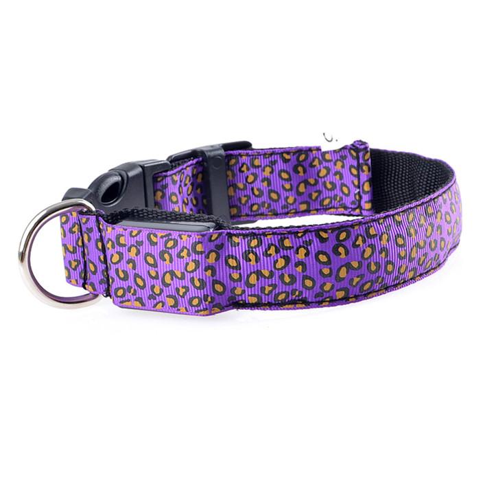 Fashion Leopard Adjustable Led Dog Collar Tan Cress