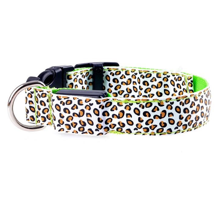 Fashion Leopard Adjustable Led Dog Collar Tan Cress