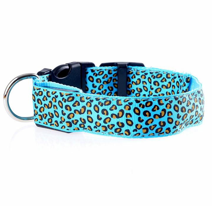 Fashion Leopard Adjustable Led Dog Collar Tan Cress