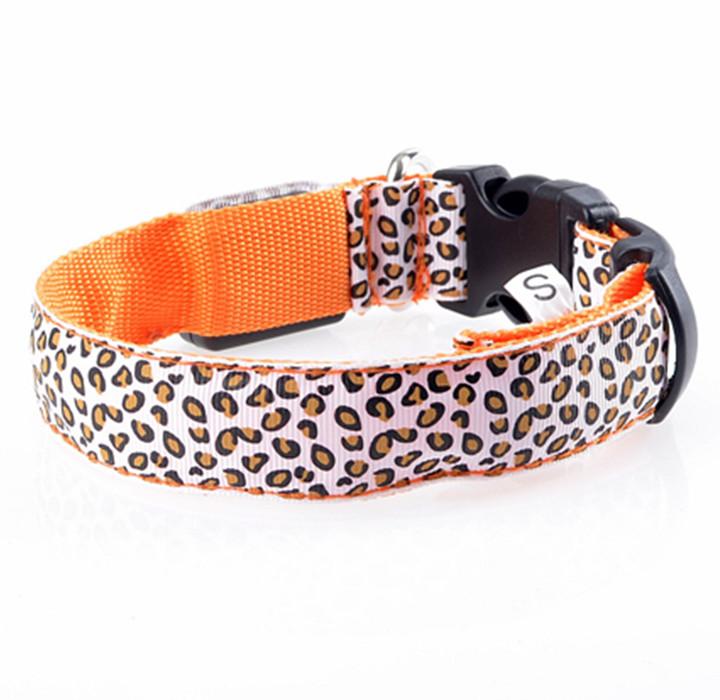 Fashion Leopard Adjustable Led Dog Collar Tan Cress