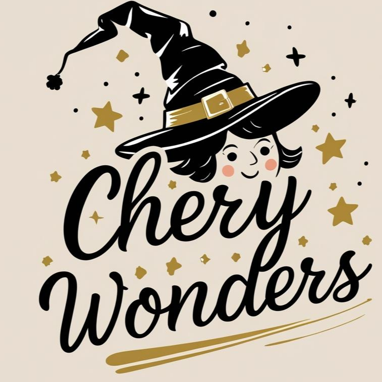 Witch hat with 'Chery Wonders' text on a beige background