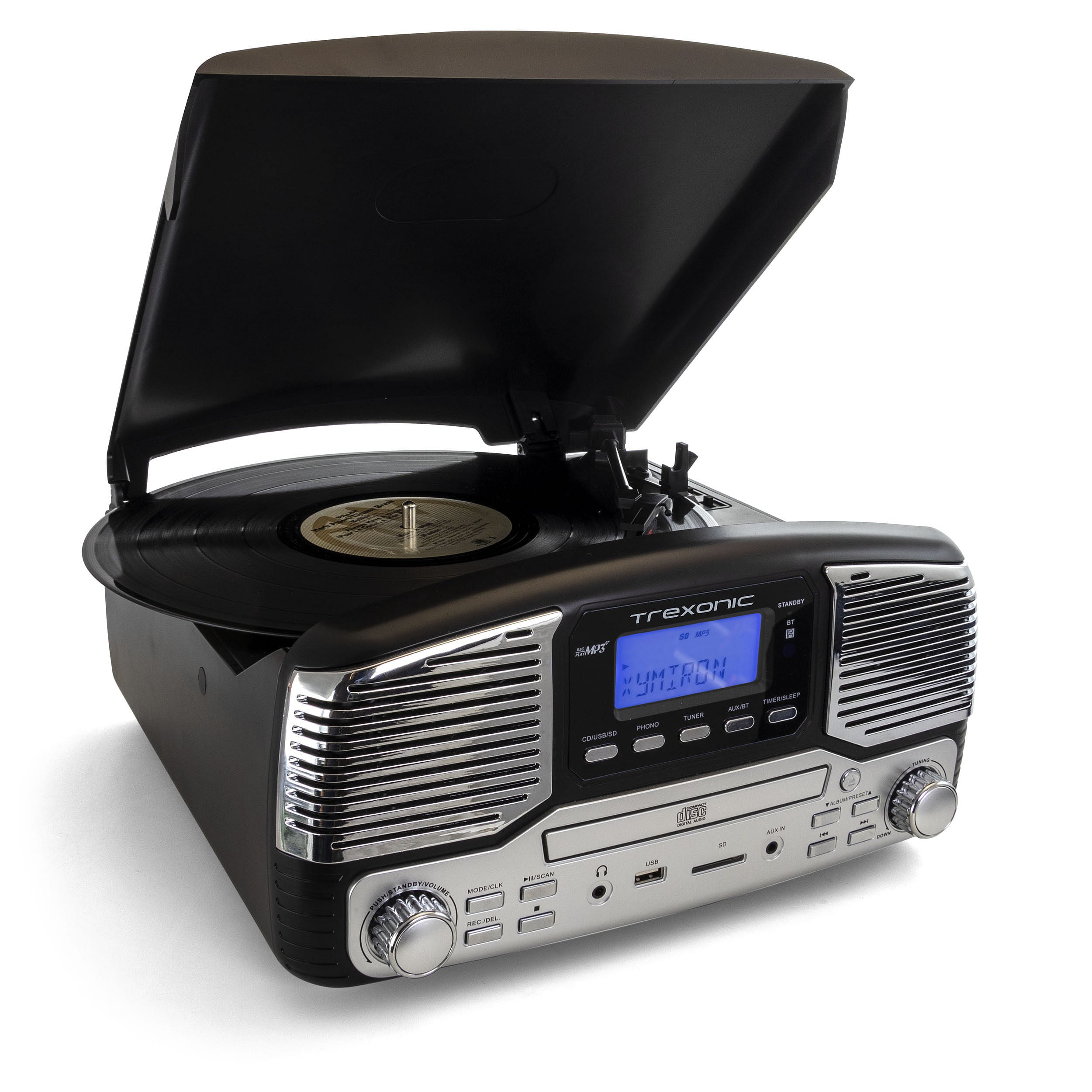 Refurbished Trexonic Retro Wireless Bluetooth, Record and CD Player in Yellow Crius
