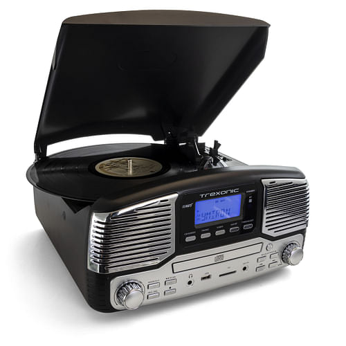 Refurbished Trexonic Retro Wireless Bluetooth, Record and CD Player in Yellow Crius