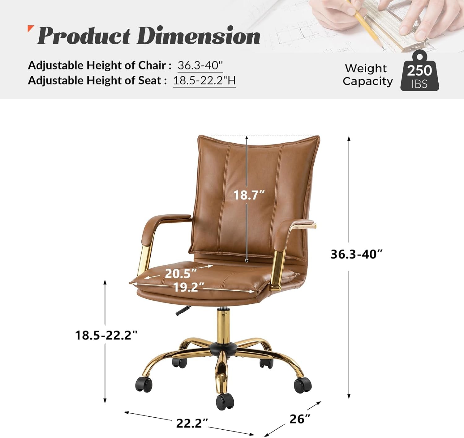 Faux Leather Home Office Desk Chair, Adjustable Swivel Computer Chair Peach Maple