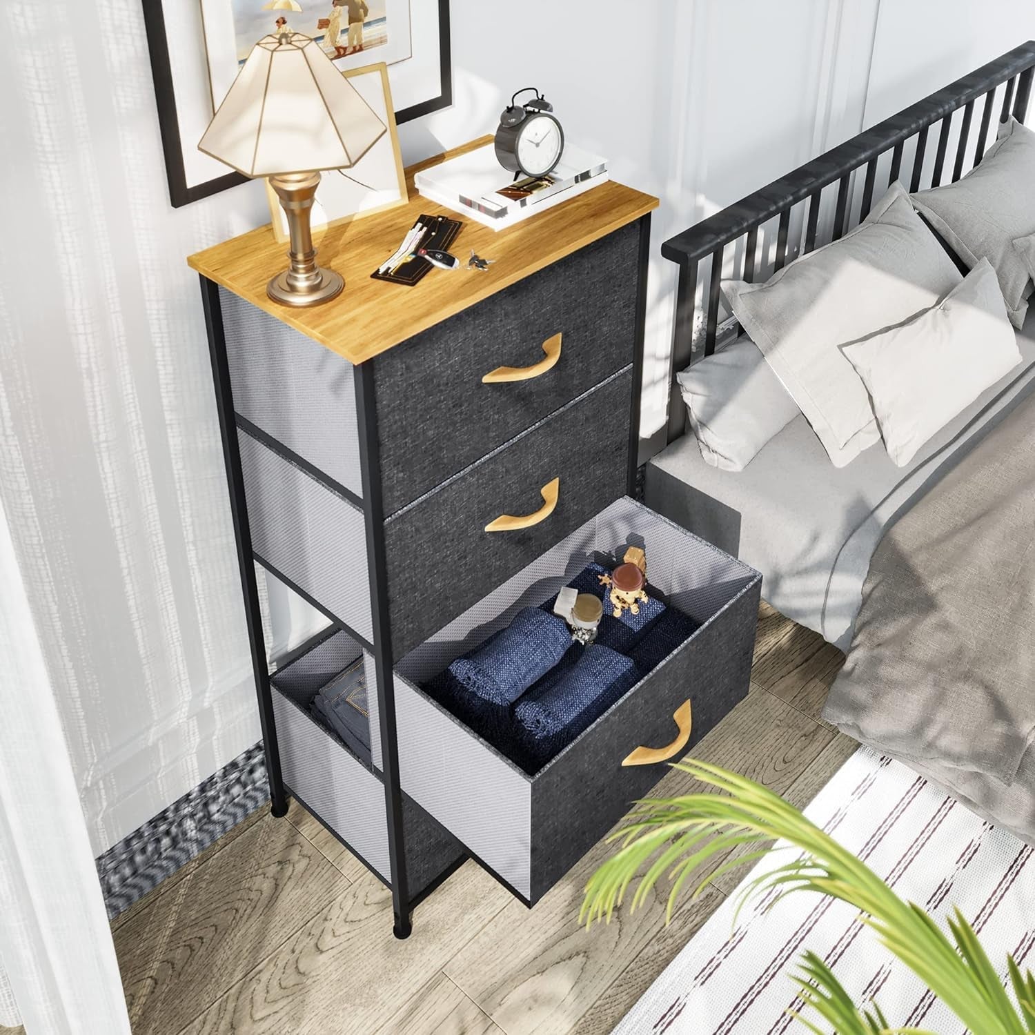 Dresser with 4 Drawers - Fabric Storage Tower, Organizer Unit for Peach Maple