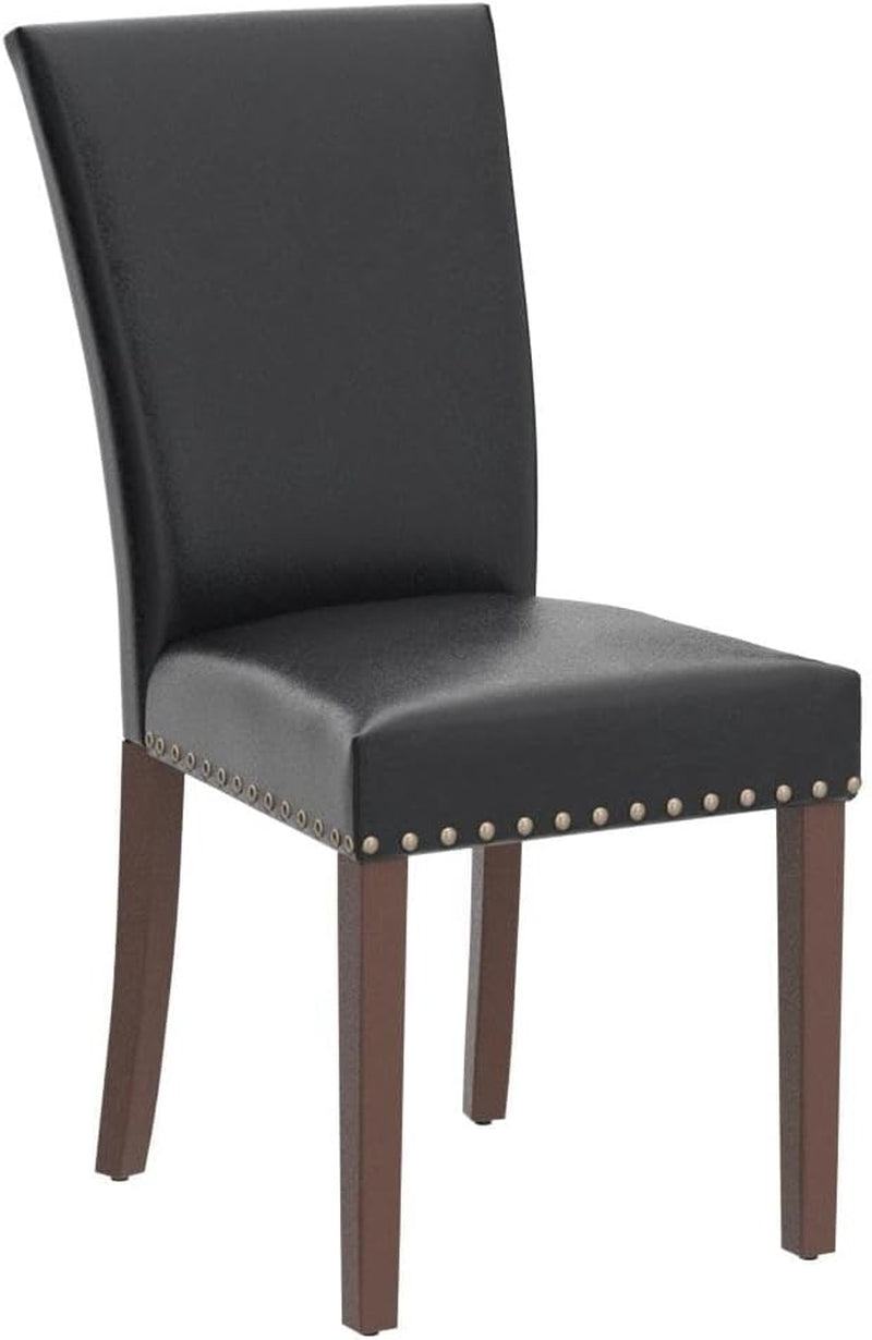 Parsons Dining Chairs Set of 4, Upholstered Nailhead PU Leather Dining Peach Maple