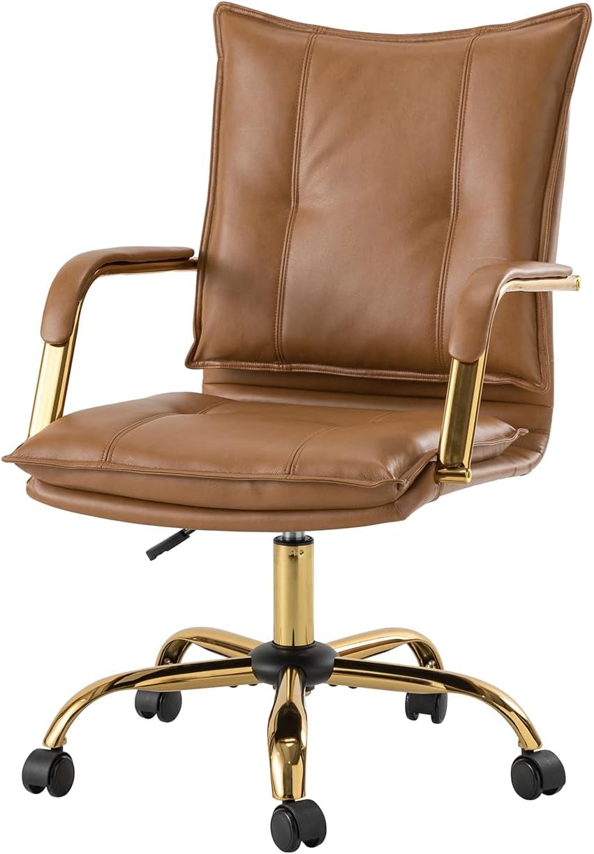 Faux Leather Home Office Desk Chair, Adjustable Swivel Computer Chair Peach Maple