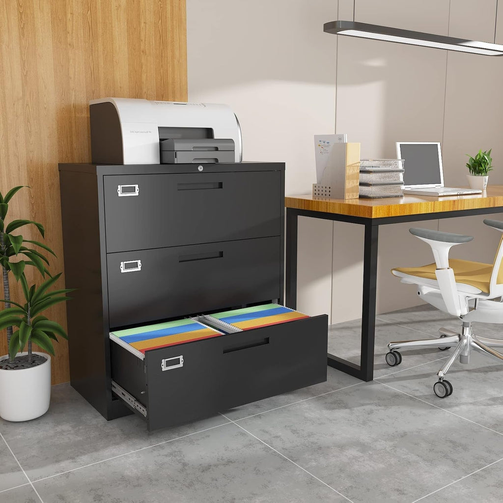 Lateral File Cabinet with Lock,Metal Filing Cabinet with 3 Peach Maple