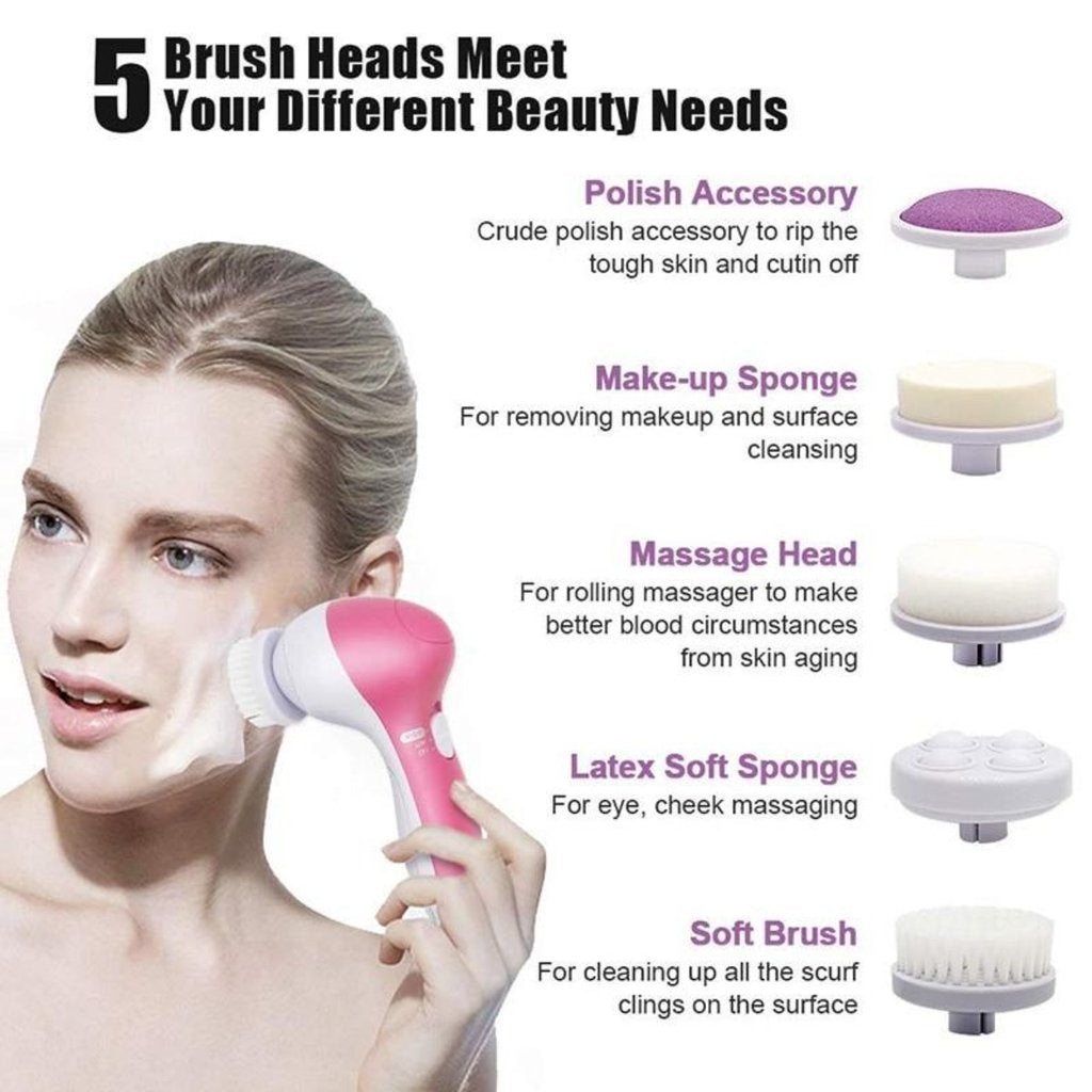 Face Massage Cleansing Brush 5 Pcs Set Yellow Pandora